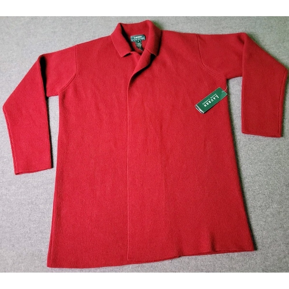 Lauren Ralph Sweater Womans Medium Cardigan Red Wool Cashmere Blend Open